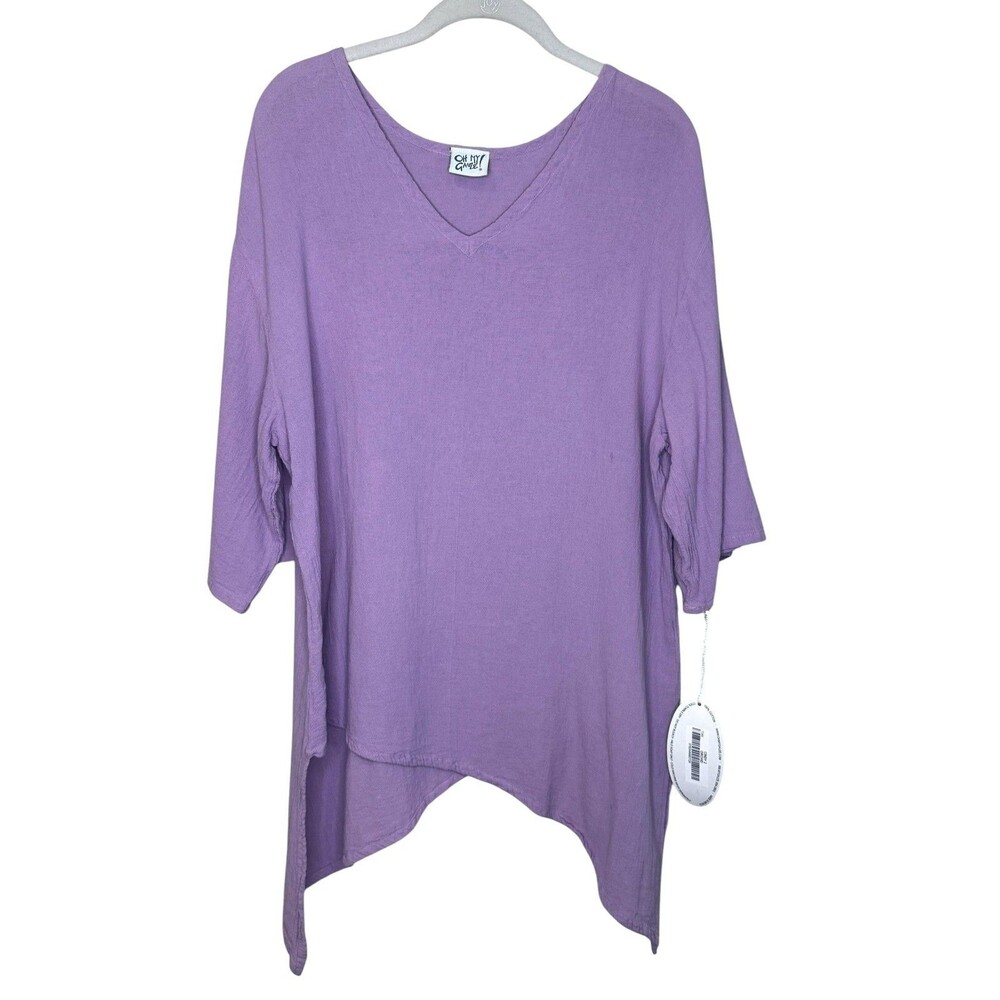 Oh My Gauze Tunic Top Womens L/XL 2 Purple Cindy 2 Orchid V Neck Asym Hem Cotton
